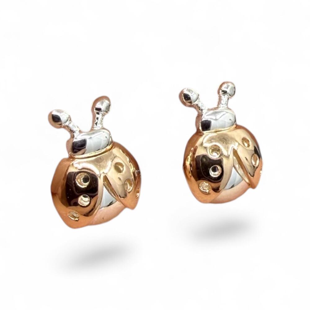 Ladybug Post Stud Earrings 925 Sterling Silver Friction Backs Ladybird Beetle